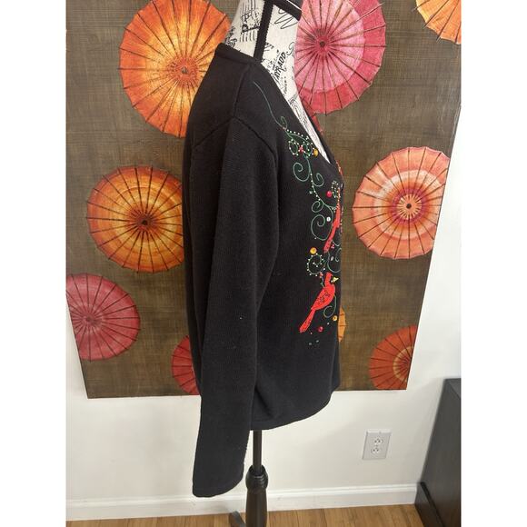 Woman’s Black Cotton Blend Cardigan W /Cardinals Holiday Grandma Chic Sz XL - Picture 4 of 6